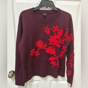 Talbots Burgundy Sweatshirt with Red Floral Design